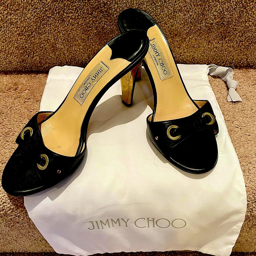 Jimmy Choo Stacey 65 mule with grommet and black snake details; size 39.5